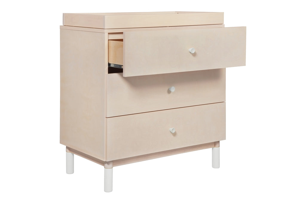 M12923NXW,Gelato 3-Drawer Changer Dresser White Feet w/Removable Changing Tray In Washed Natural
