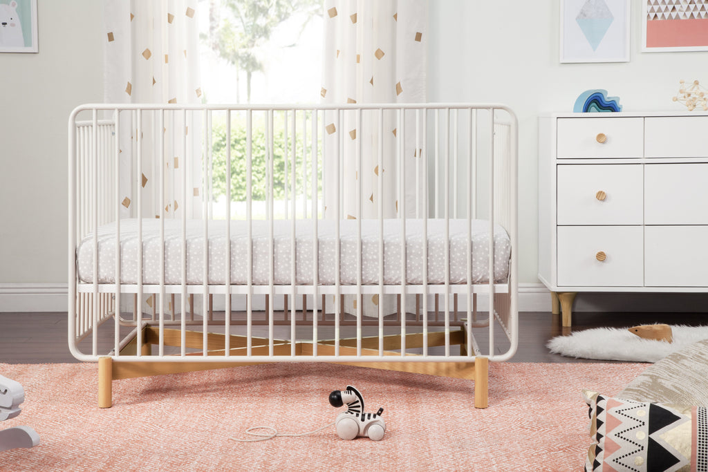 M15101RWB,Bixby Metal Crib with Toddler Bed Conversion Kit in Warm White/Natural Beech