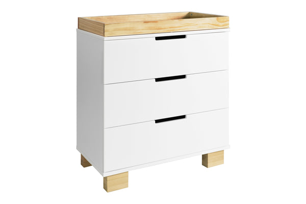 Modo 3-Drawer Changer Dresser  KD w/Removable Changing Tray in Espresso and White White / Natural